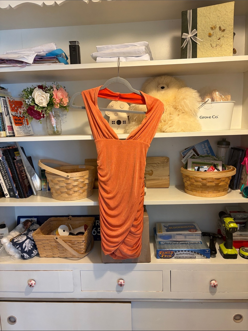 Shimmery Orange Ruched Halter Bodycon Dress Size 4